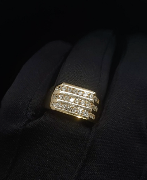 Men's Three Row Diamond Ring 1.75 ct tw 14kt Gold