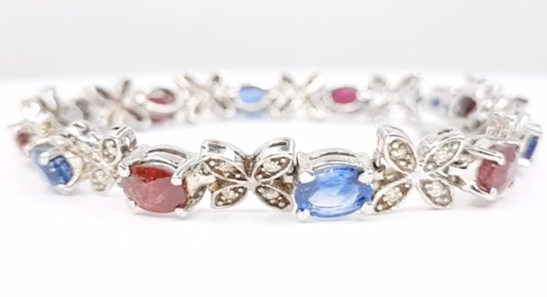 Ruby & Sapphire 14.15ct with Diamond 0.60ct  Bracelet - 14kt Gold