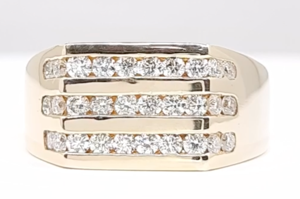 Men's Three Row Diamond Ring 1.75 ct tw 14kt Gold