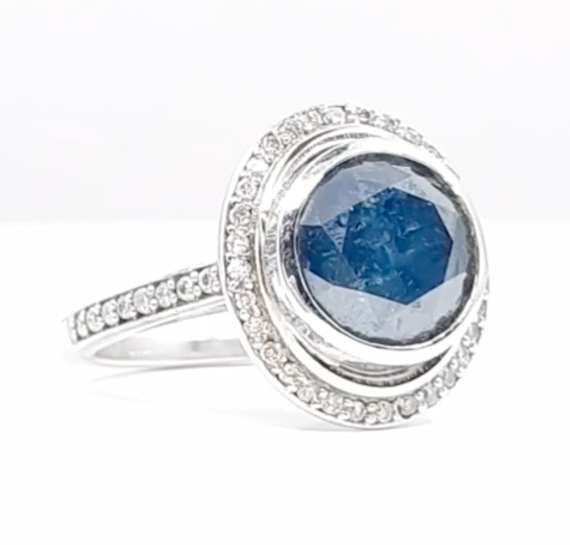 Blue and White Diamond Ring 4.30cttw 14kt Gold