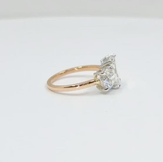 Two Stone Diamond Engagement Ring 2.00 carat Emerald Cut with 1.00 carat Round Diamond  14kt Gold