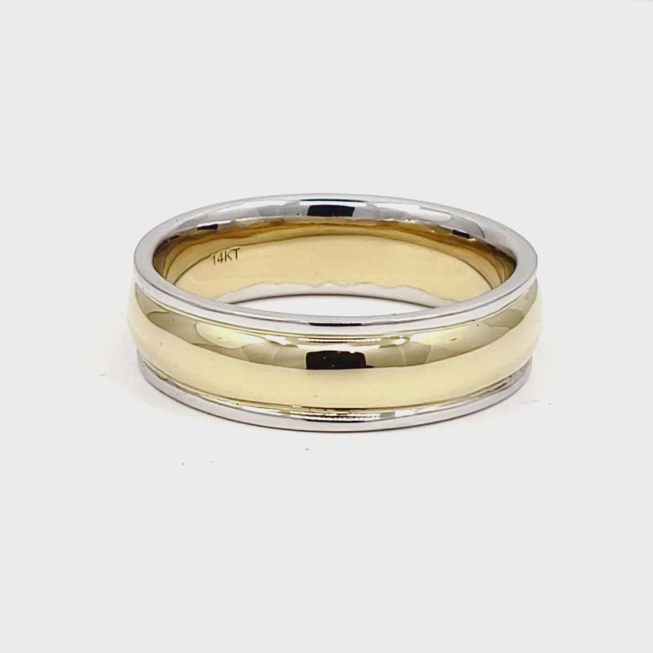 Wedding Band 14k Gold 6MM Yellow & White Gold with Groove